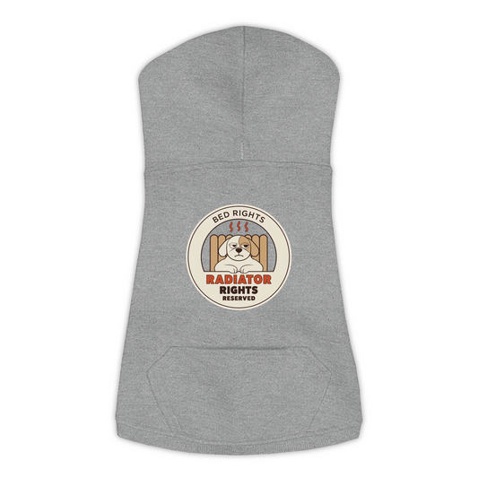 Radiator Rights Reserved funny dog hoodie in granite heather grey, sizes L to 3XL