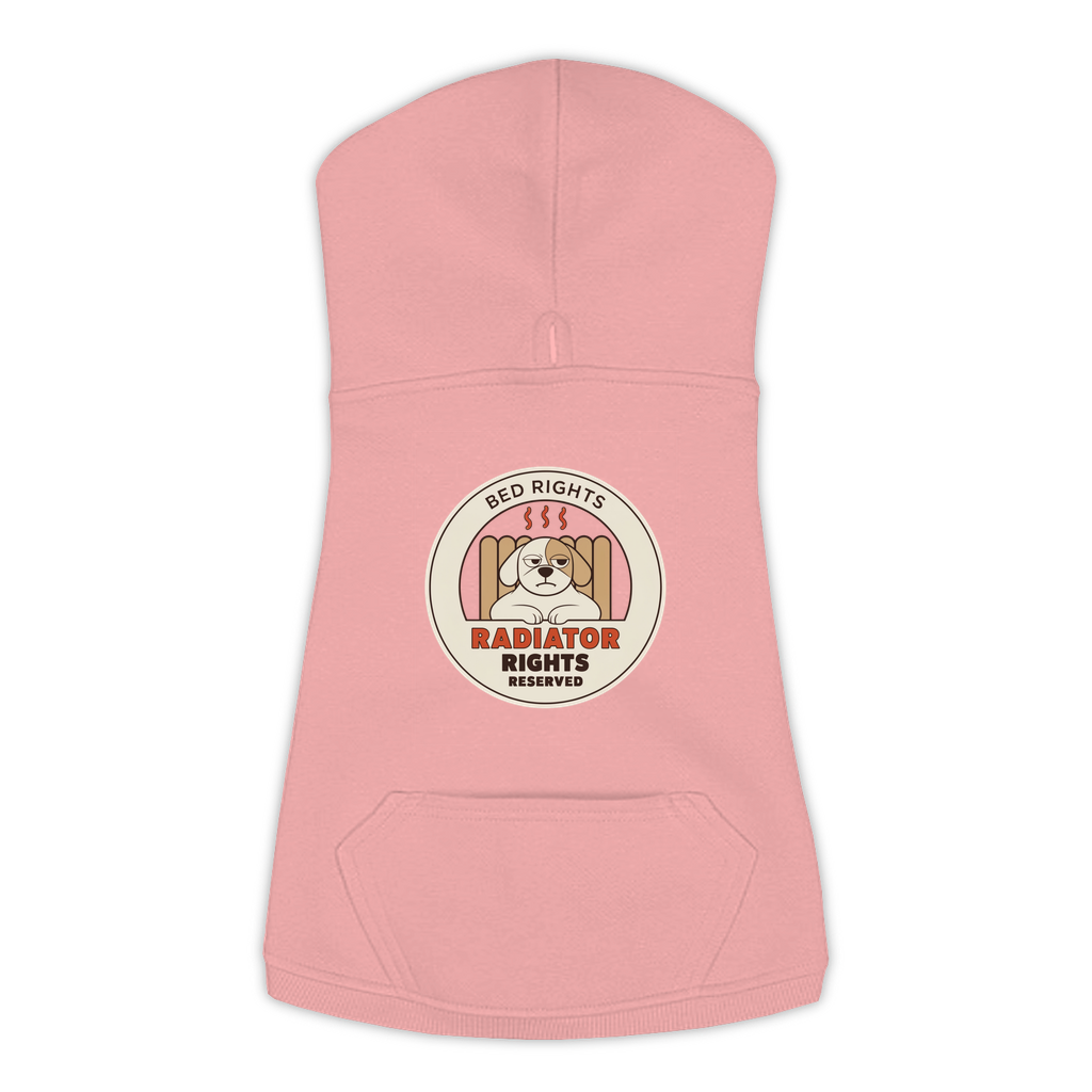 Radiator Rights Reserved funny dog hoodie in mauvelous pink, sizes L to 3XL
