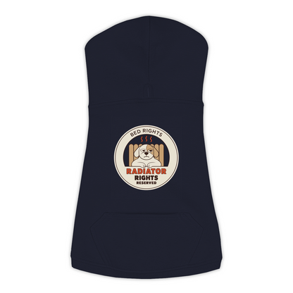 Radiator Rights Reserved funny dog hoodie in navy, sizes L to 3XL