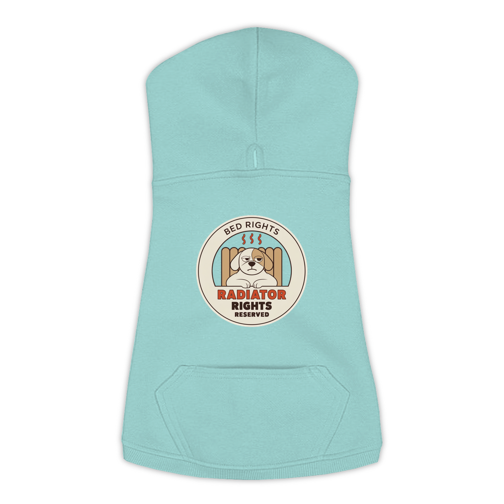 Radiator Rights Reserved funny dog hoodie in saltwater blue, sizes L to 3XL