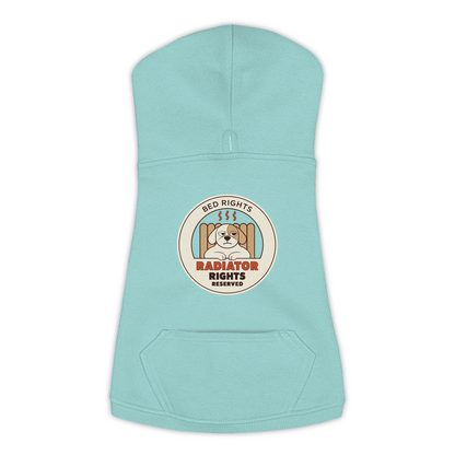 Radiator Rights Reserved funny dog hoodie in saltwater blue, sizes L to 3XL