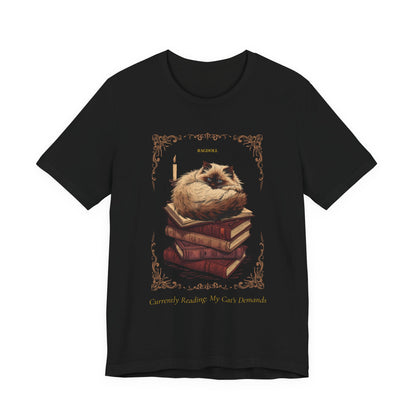 Ragdoll cat t-shirt black colourway on model
