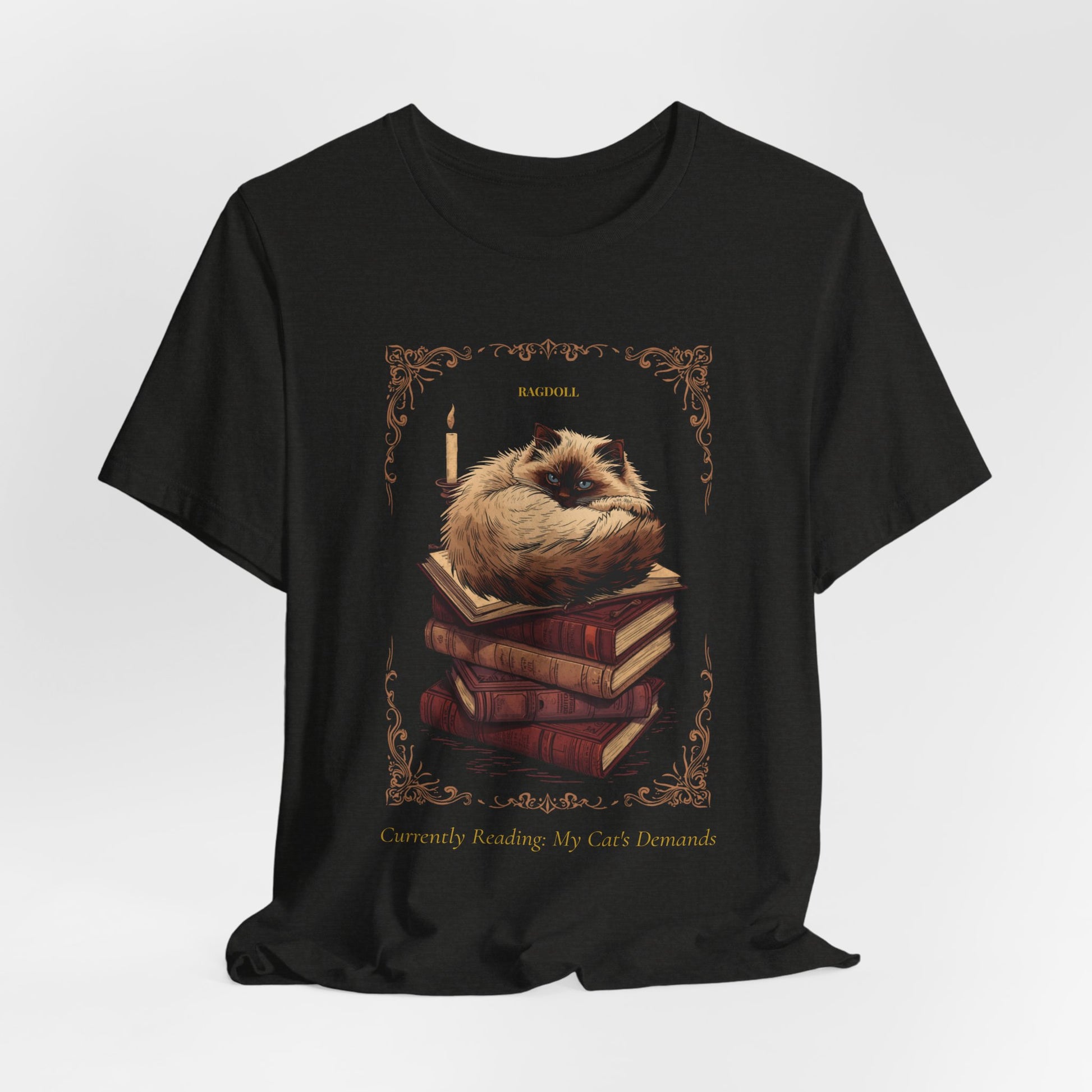 Ragdoll cat t-shirt model wearing front pose