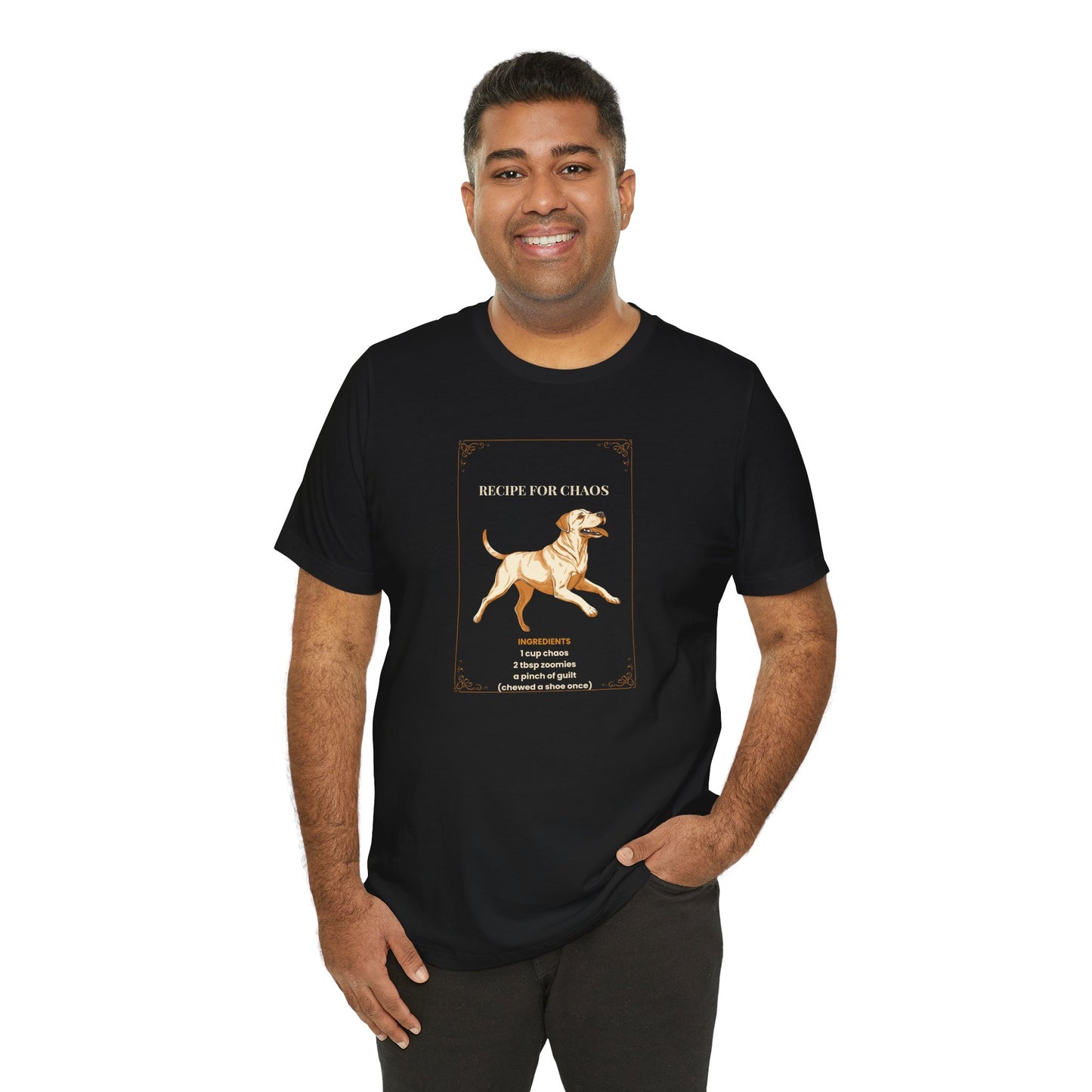 Recipe For Chaos Labrador T-Shirt - worn back view