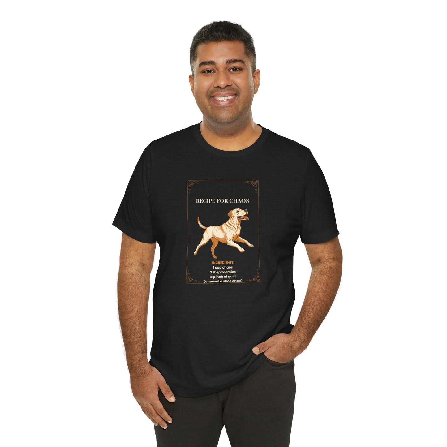 Recipe For Chaos Labrador T-Shirt - worn front view
