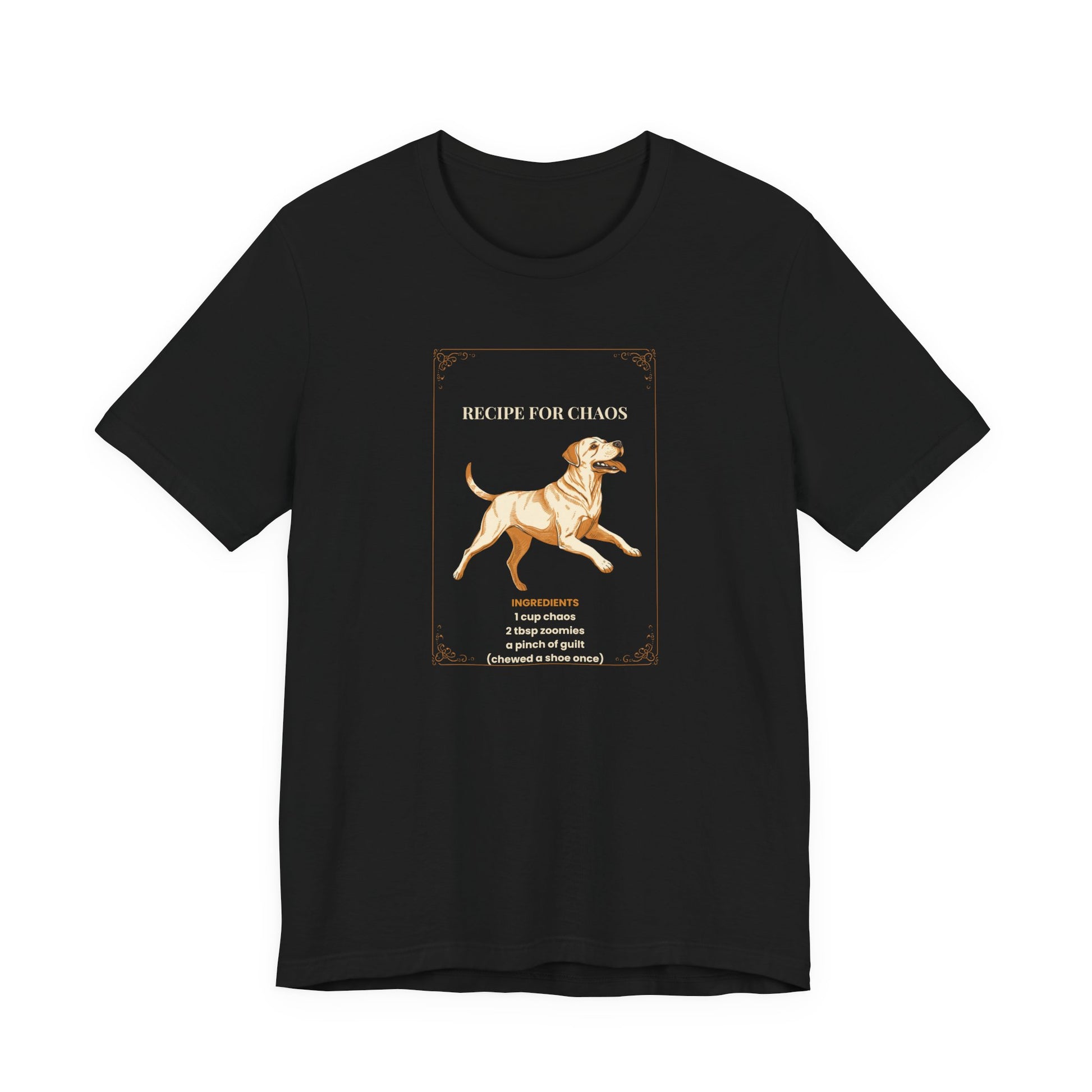 Recipe For Chaos Labrador T-Shirt - worn front view