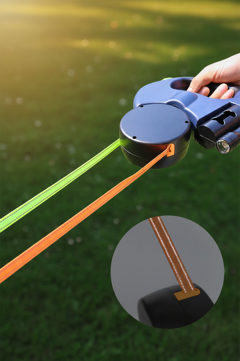 blue dog leash reflective strips showing close up 