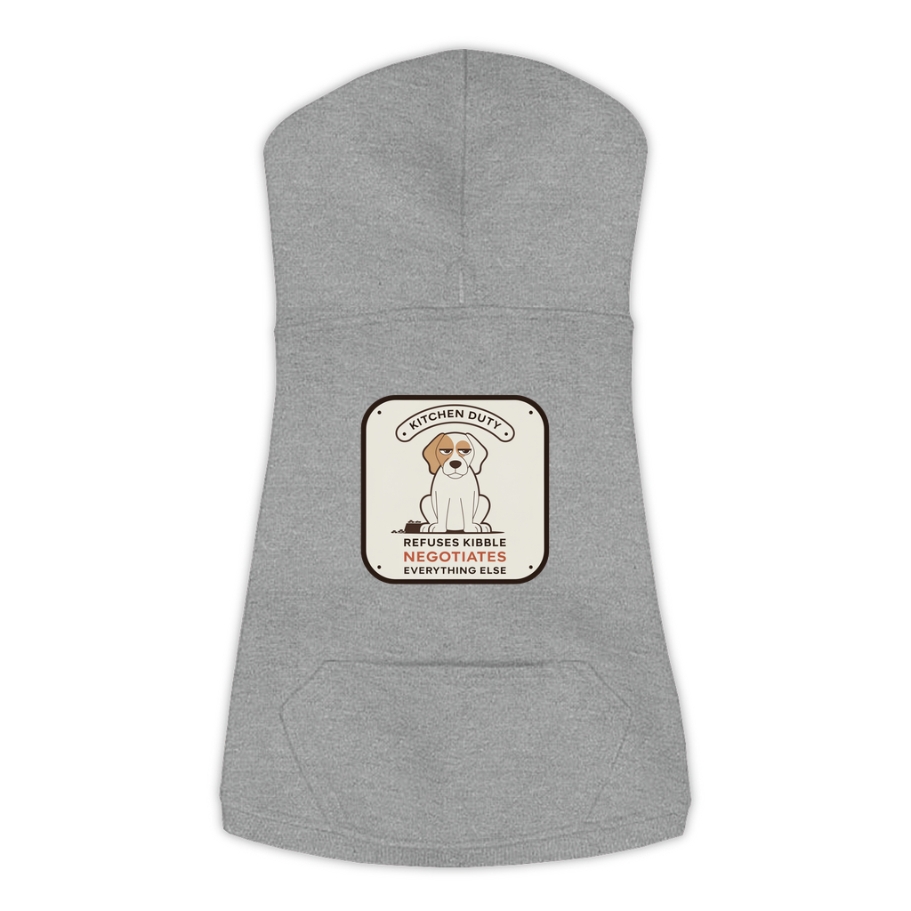 Refuses Kibble Dog Hoodie in Granite Heather Grey, sizes L-3XL
