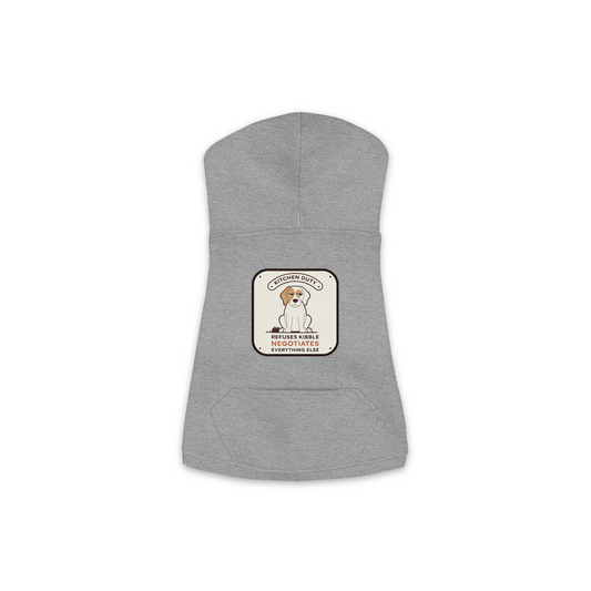Refuses Kibble Dog Hoodie in Granite Heather Grey, sizes XS-M