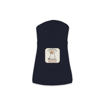 Refuses Kibble Dog Hoodie in Navy, sizes XS-M