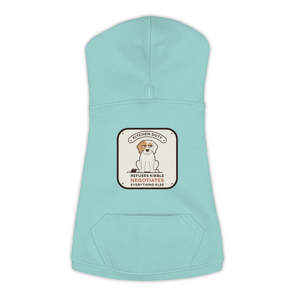 Refuses Kibble Dog Hoodie in Saltwater Blue, sizes L-3XL