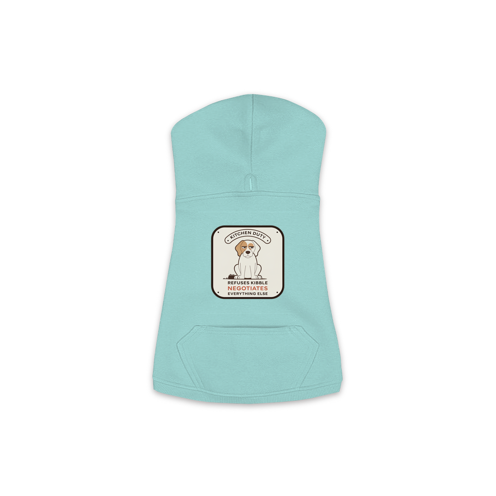 Refuses Kibble Dog Hoodie in Saltwater Blue, sizes XS-M