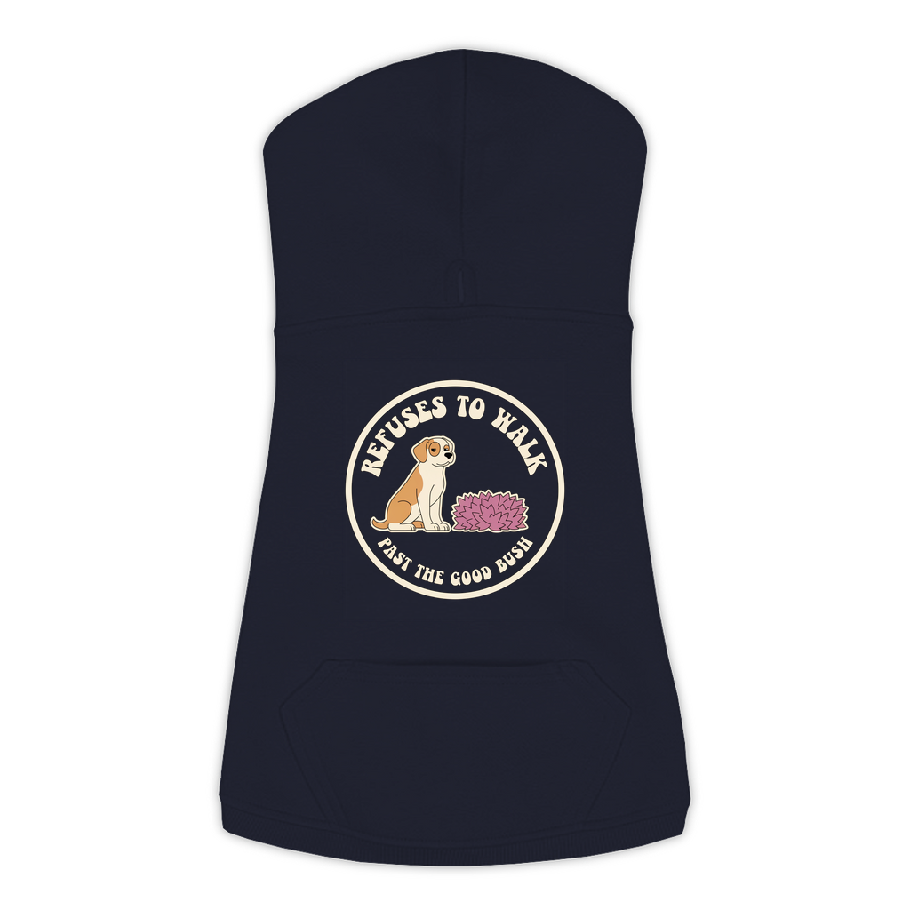 Refuses To Walk Past The Good Bush dog hoodie in Navy - back print, sizes L to 3XL