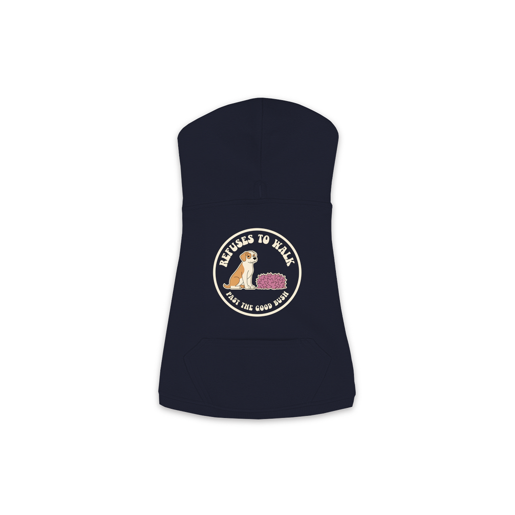 Refuses To Walk Past The Good Bush dog hoodie in Navy - back print, sizes XS to M