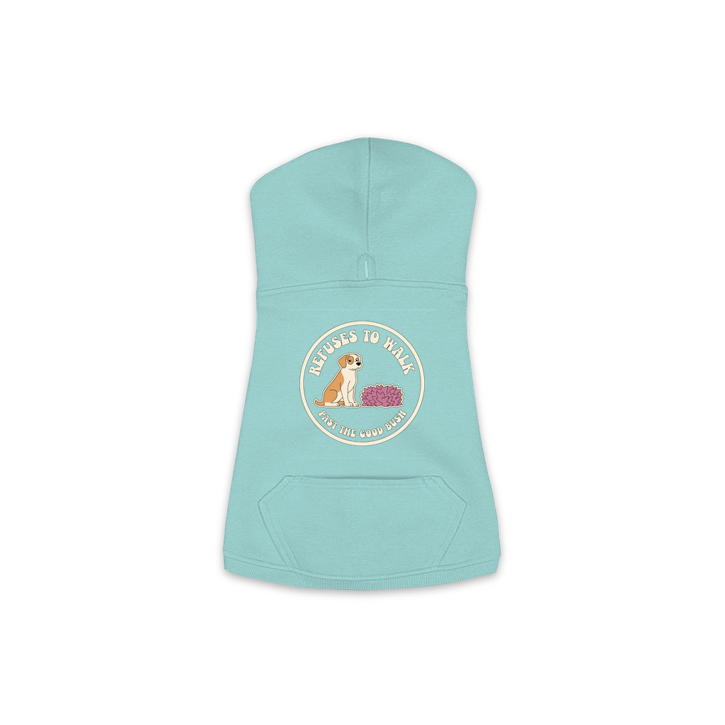 Refuses To Walk Past The Good Bush dog hoodie in Saltwater - back print, sizes XS to M