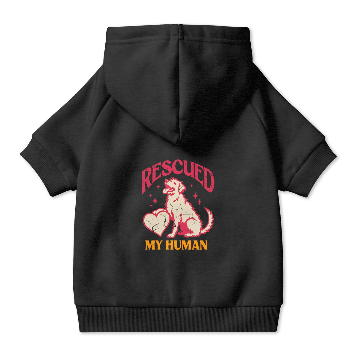 Rescued My Human Dog Hoodie in Black, back view — SniffWaggleNWalk™