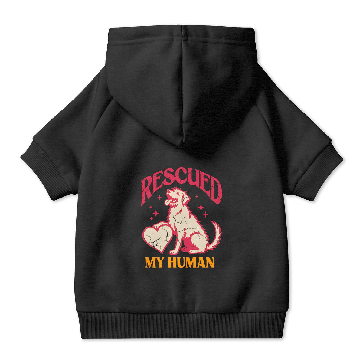 Rescued My Human Dog Hoodie in Black, back view — SniffWaggleNWalk™