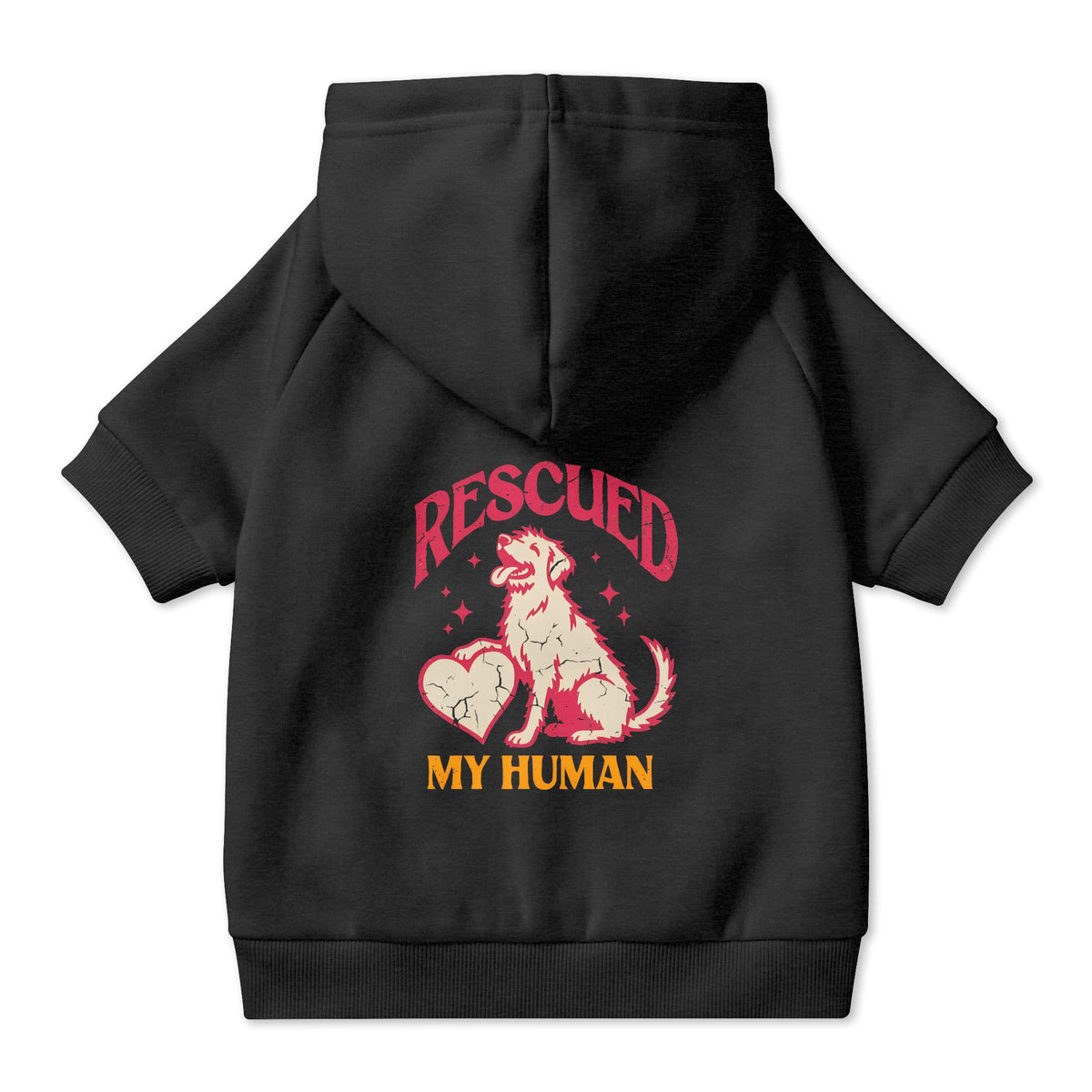 Rescued My Human Dog Hoodie in Black, back view — SniffWaggleNWalk™