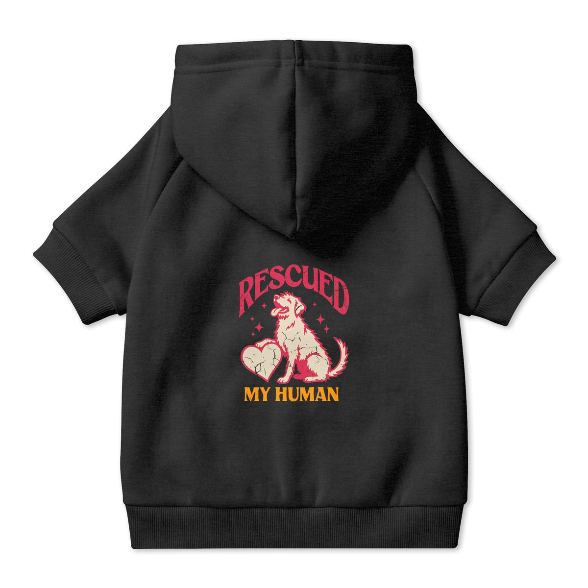 Rescued My Human Dog Hoodie in Black, back view — SniffWaggleNWalk™