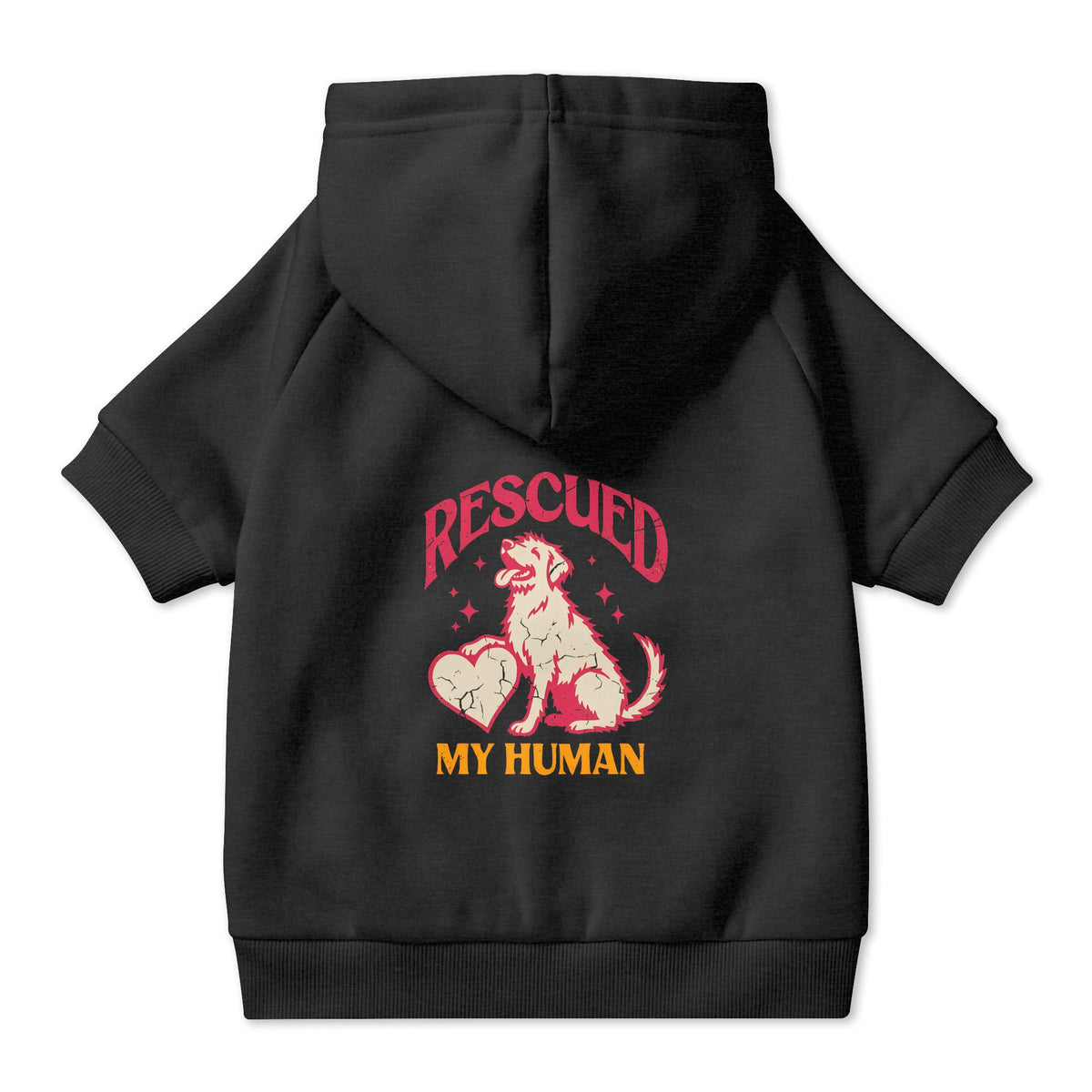 Rescued My Human Dog Hoodie in Black, back view — SniffWaggleNWalk™