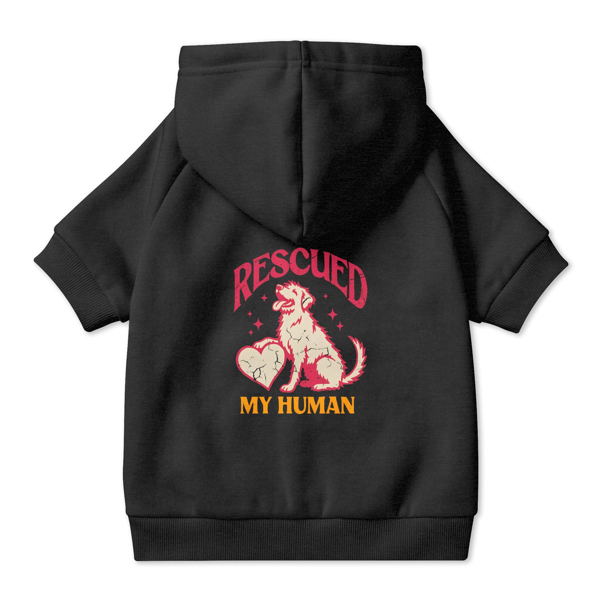 Rescued My Human Dog Hoodie in Black, back view — SniffWaggleNWalk™