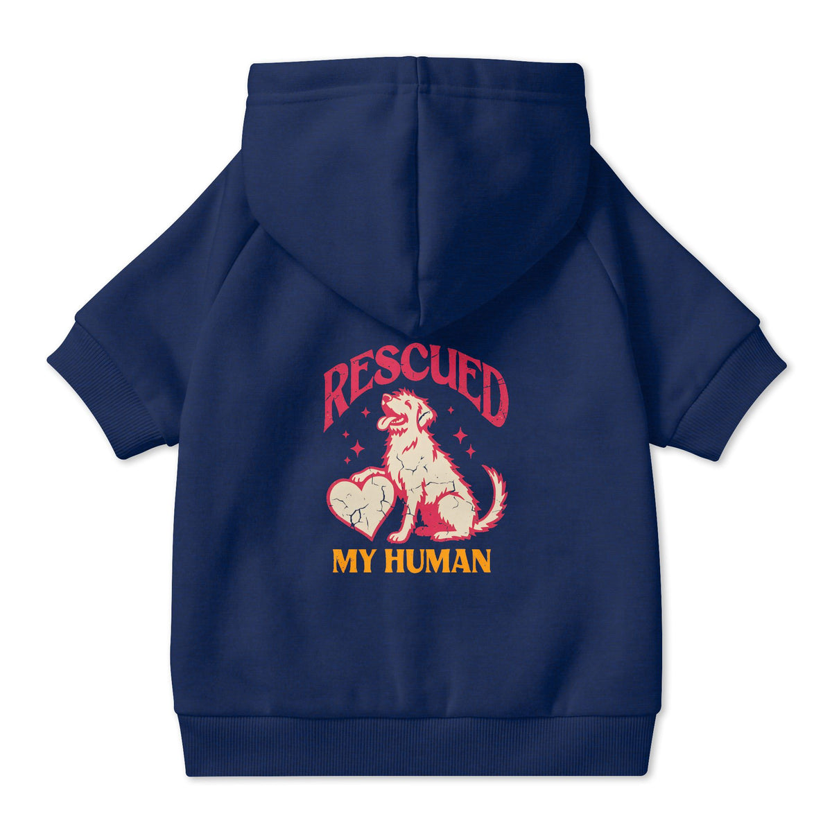 Rescued My Human Dog Hoodie in Navy, back view — SniffWaggleNWalk™
