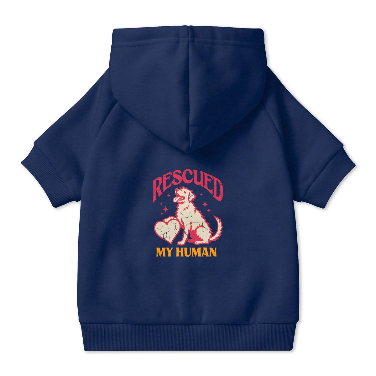 Rescued My Human Dog Hoodie in Navy, back view — SniffWaggleNWalk™