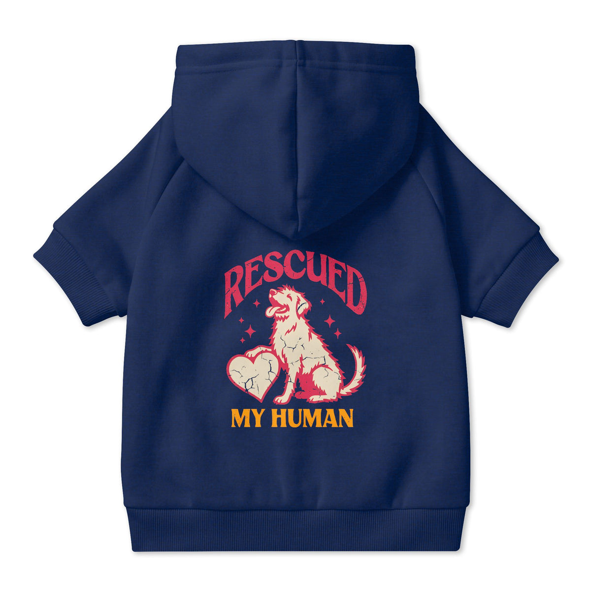Rescued My Human Dog Hoodie in Navy, back view — SniffWaggleNWalk™