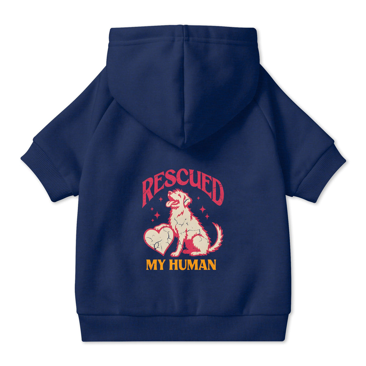 Rescued My Human Dog Hoodie in Navy, back view — SniffWaggleNWalk™
