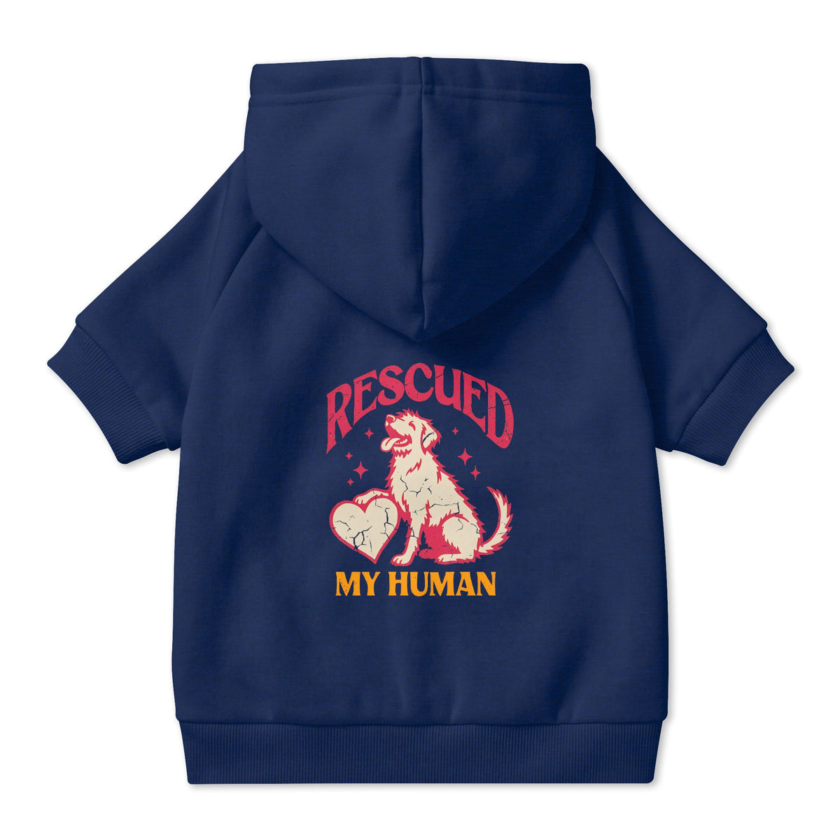 Rescued My Human Dog Hoodie in Navy, back view — SniffWaggleNWalk™