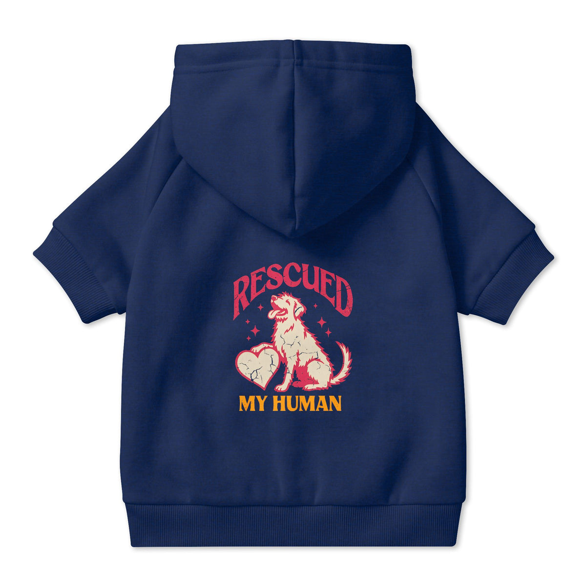 Rescued My Human Dog Hoodie in Navy, back view — SniffWaggleNWalk™