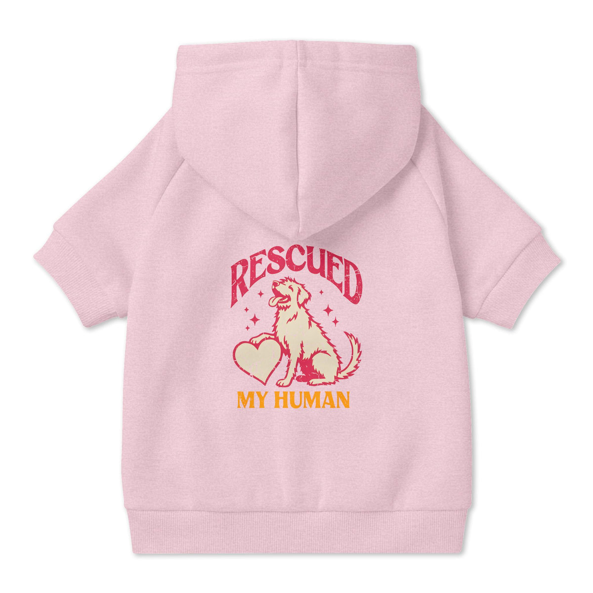 Rescued My Human Dog Hoodie in Pink, back view — SniffWaggleNWalk™