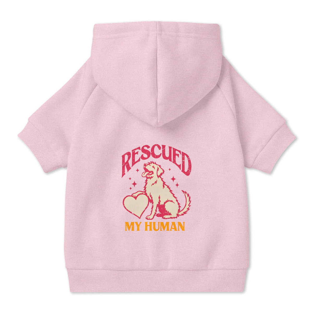 Rescued My Human Dog Hoodie in Pink, back view — SniffWaggleNWalk™