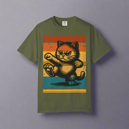 Retro Karate Cat kitten t-shirt in Khaki, alternate view