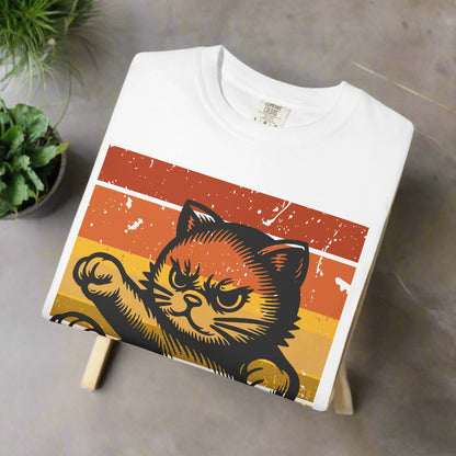 Retro Karate Cat t-shirt in White, folded view