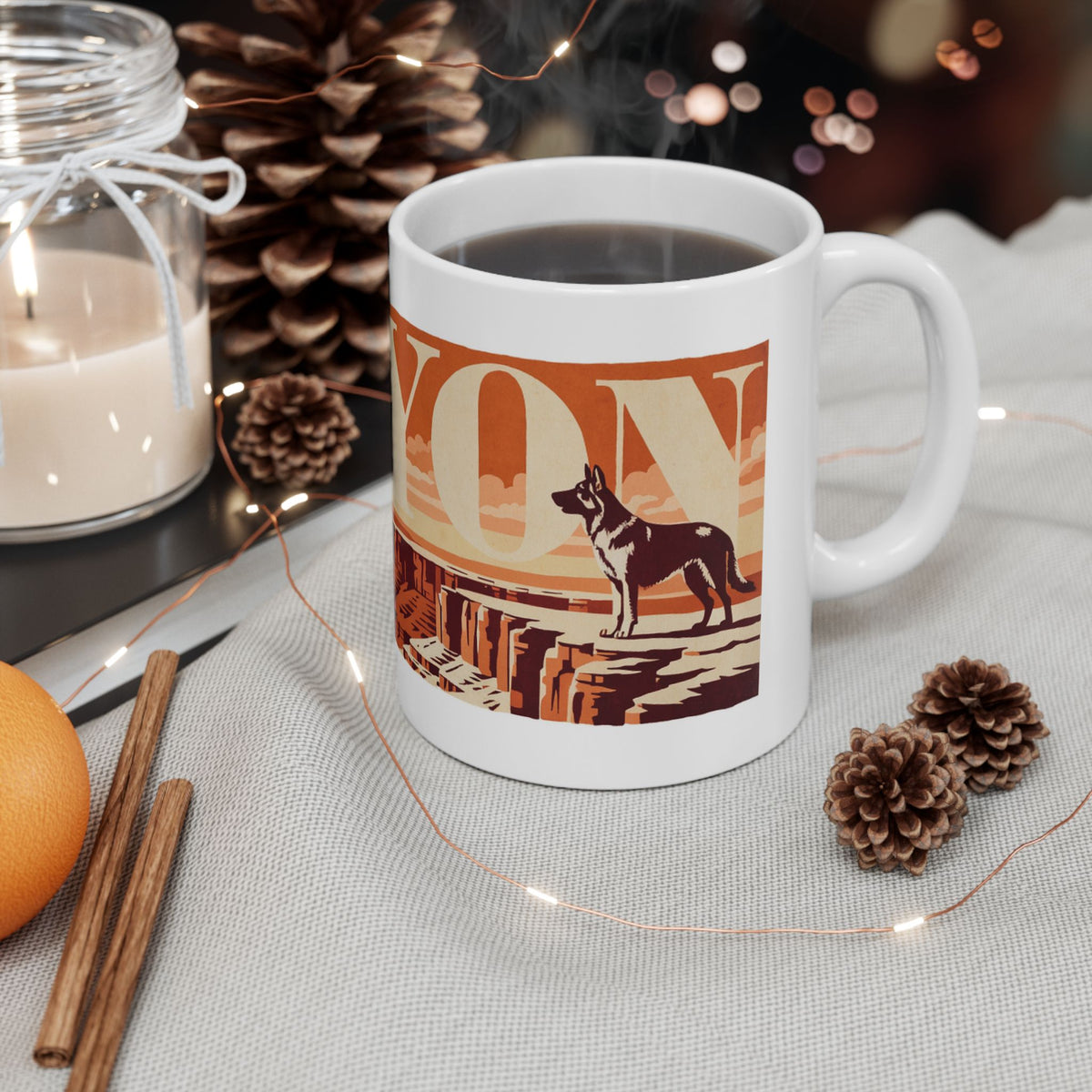 German Shepherd ceramic coffee mug, 11oz and 15oz retro travel poster GSD gift - view 7