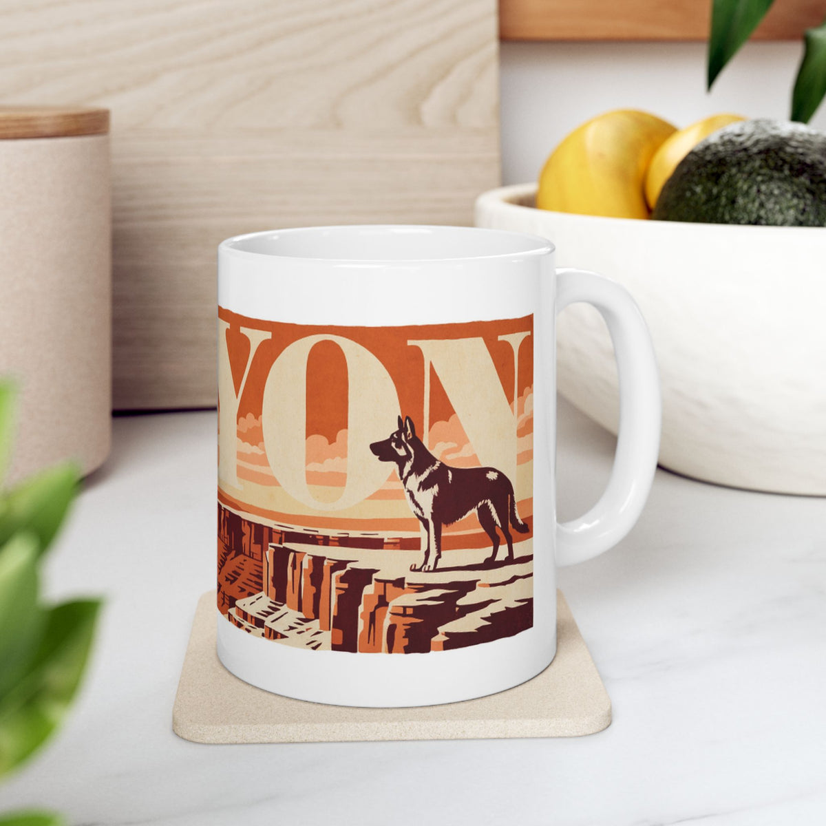 German Shepherd ceramic coffee mug, 11oz and 15oz retro travel poster GSD gift - view 10