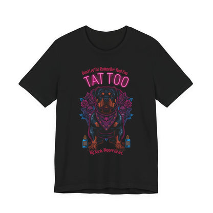 Rottweiler Biker Ink Shop t-shirt in black, flat lay