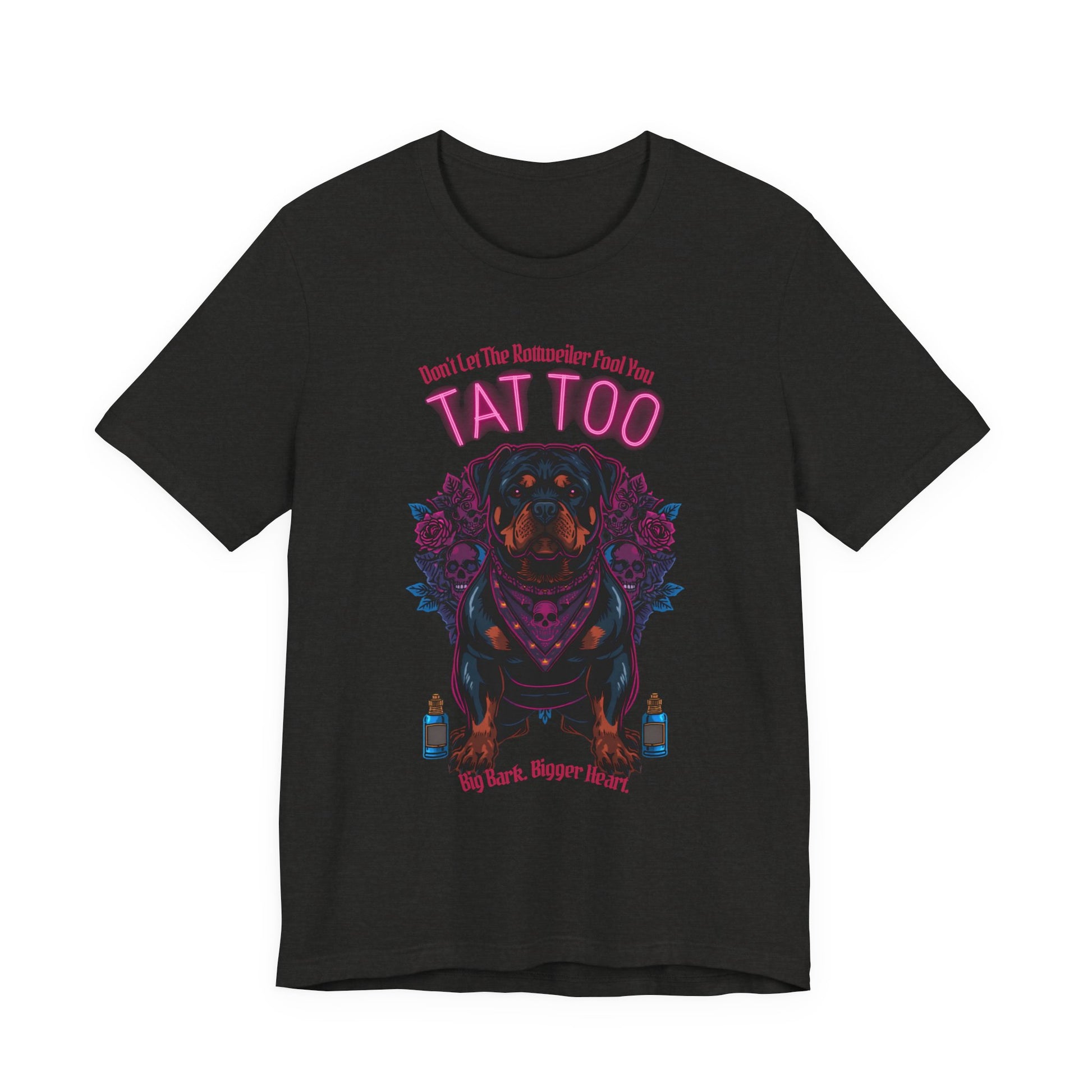 Rottweiler Biker Ink Shop t-shirt in black heather, front view