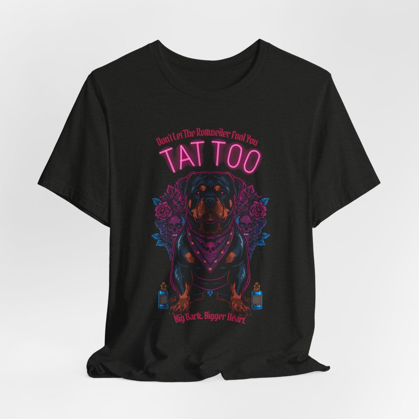 Rottweiler Biker Ink Shop t-shirt in black heather, lifestyle photo