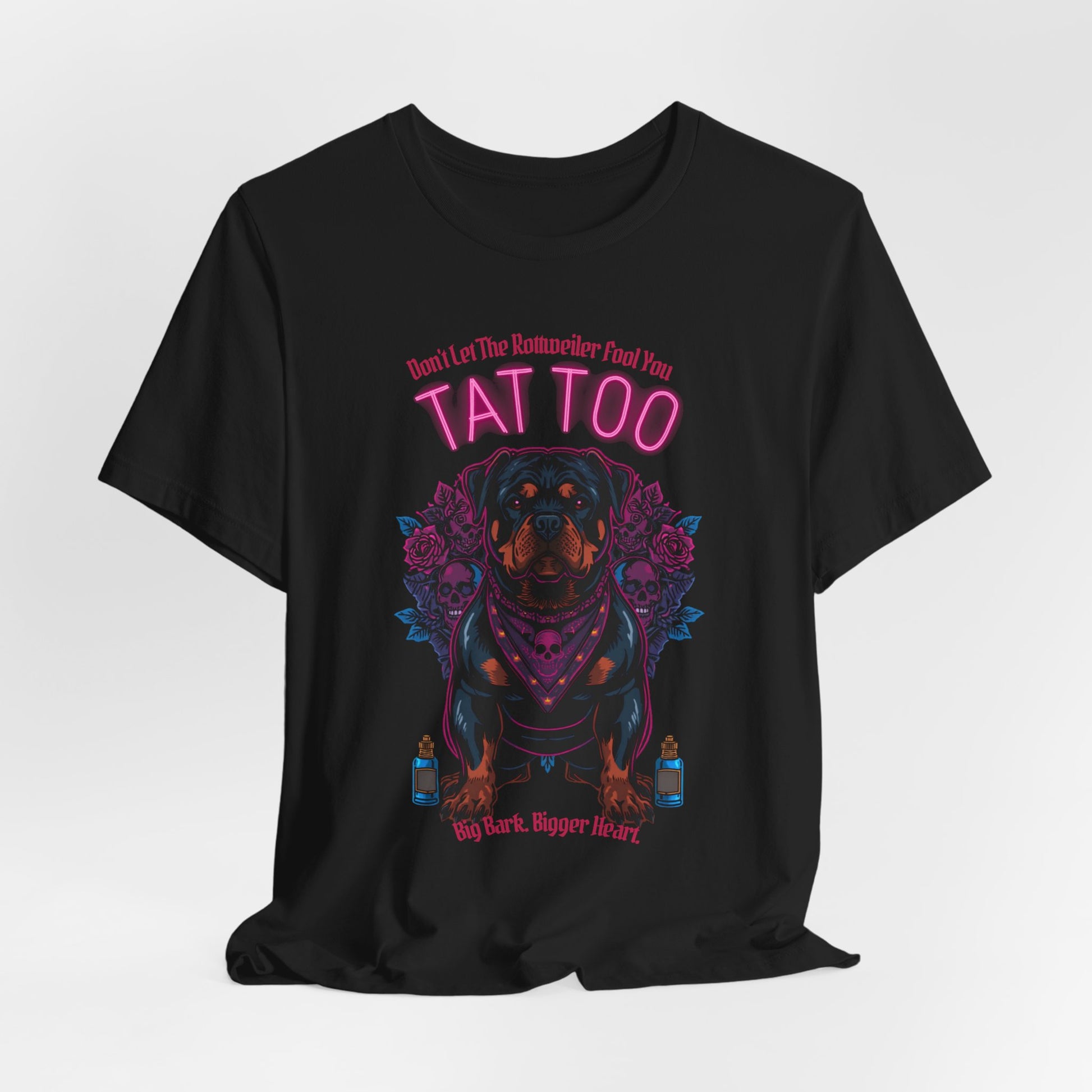 Rottweiler Biker Ink Shop t-shirt in dark grey heather, side view