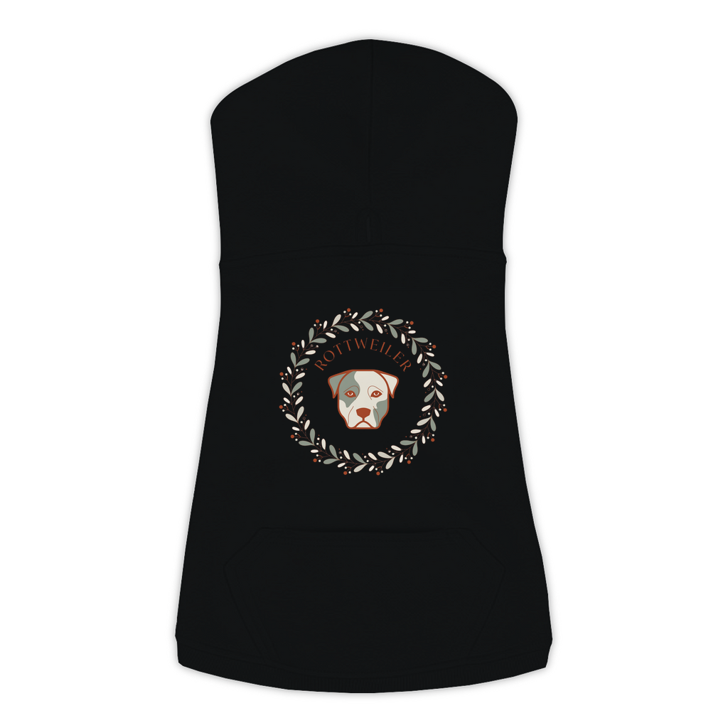 Rottweiler dog hoodie in Black — boho-inspired print on cosy fleece pullover, size 2XL
