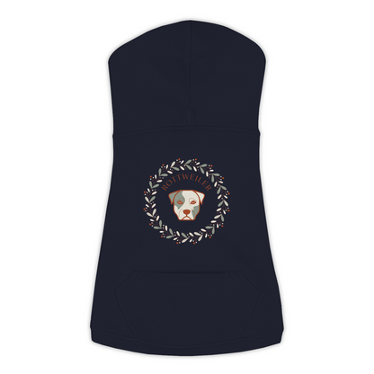 Rottweiler dog hoodie in Navy — boho-inspired print on cosy fleece pullover, size 2XL