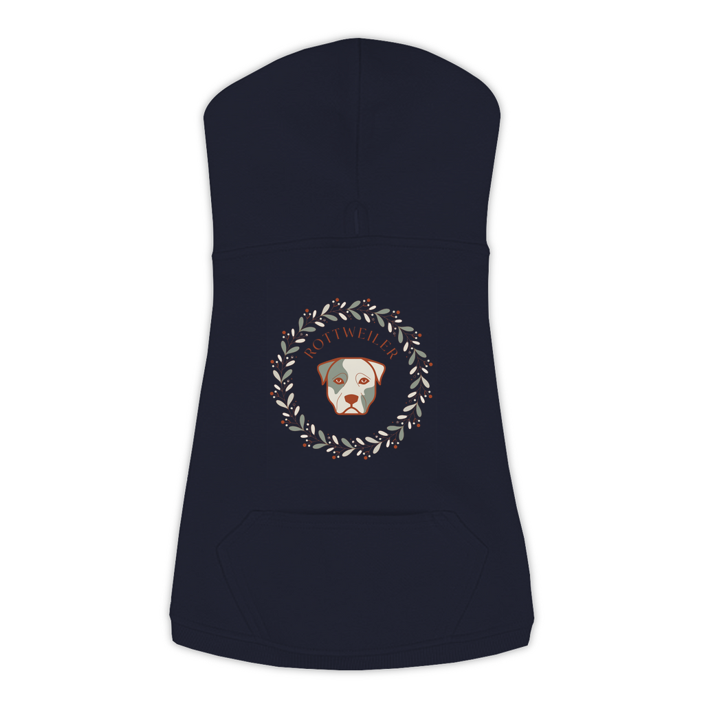 Rottweiler dog hoodie in Navy — boho-inspired print on cosy fleece pullover, size 3XL
