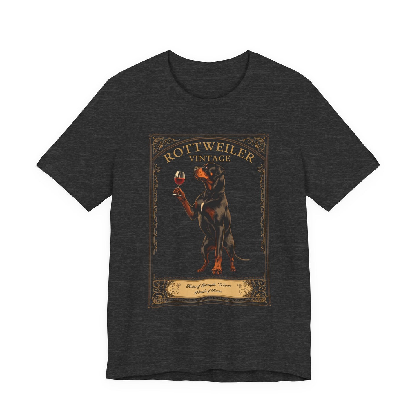 Rottweiler Breed Sommelier t-shirt flat lay in dark grey heather