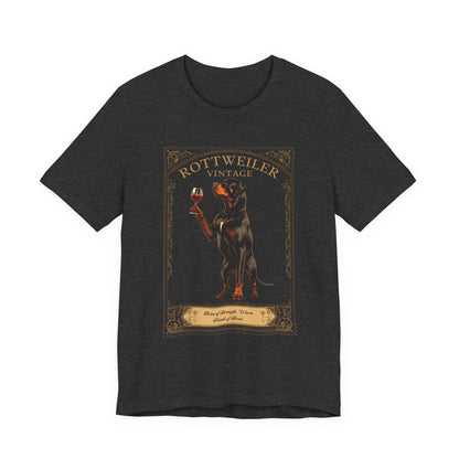 Rottweiler Breed Sommelier t-shirt flat lay in dark grey heather