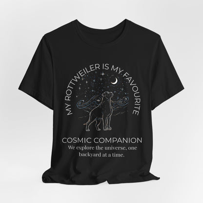 Rottweiler Cosmic Companion T-Shirt flat lay