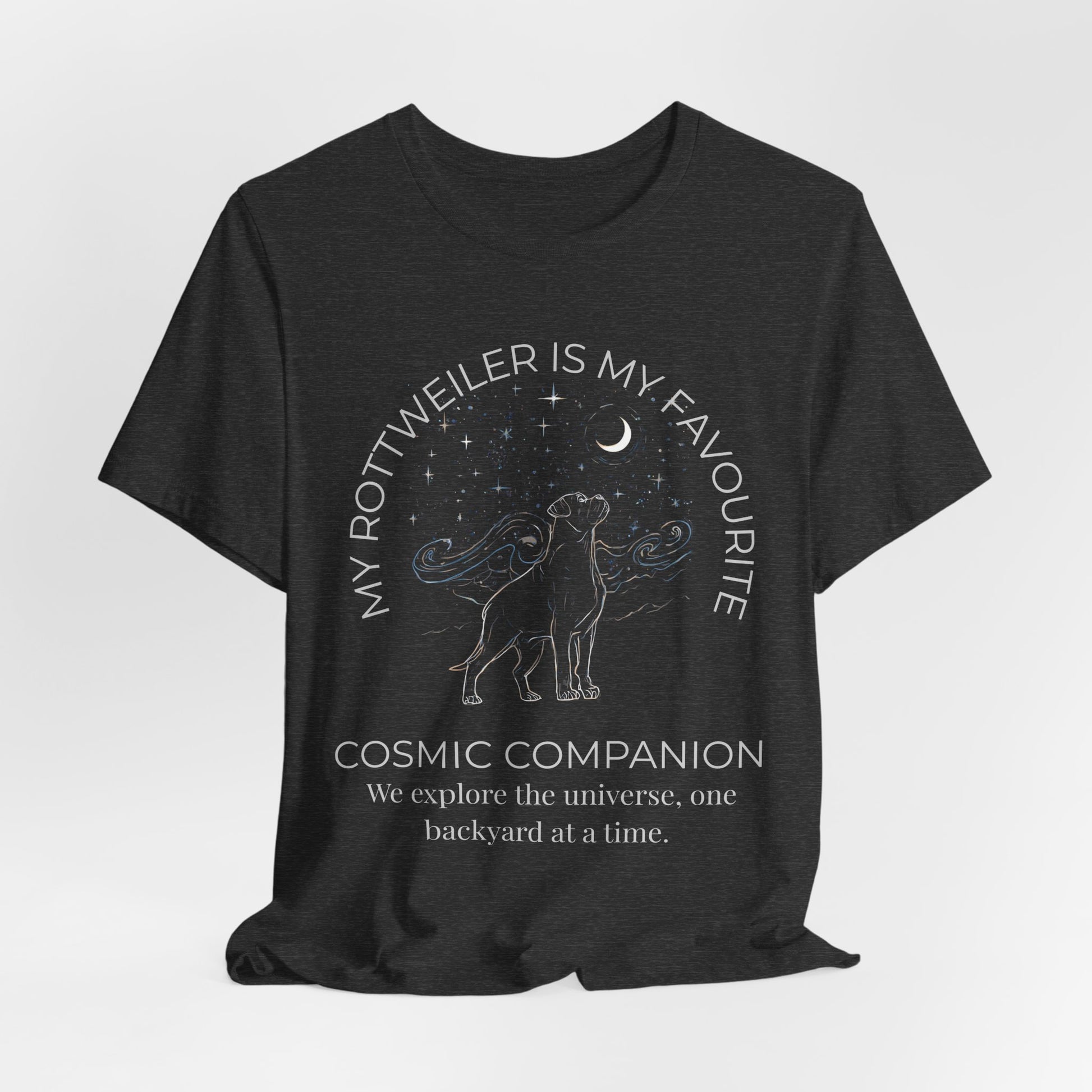 Rottweiler Cosmic Companion T-Shirt stargazing dog tee