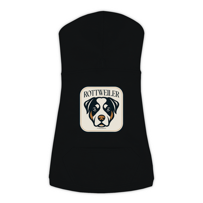 Rottweiler dog hoodie in Black — gold crest emblem print on cosy fleece pullover