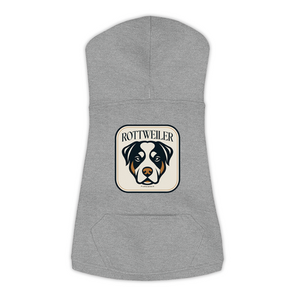 Rottweiler dog hoodie in Granite Heather — gold crest emblem print on cosy fleece pullover
